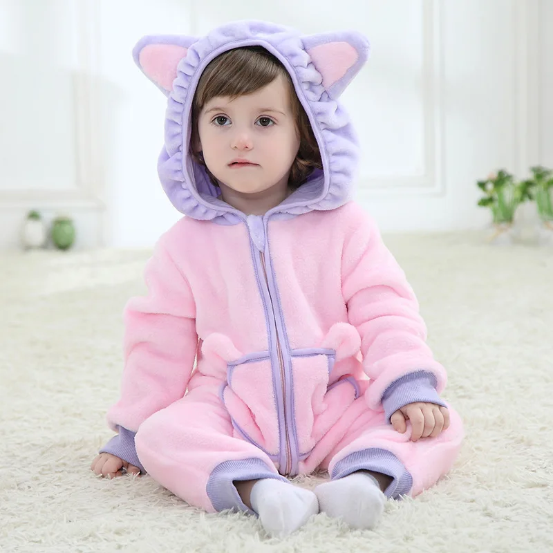 Cat Rompers Baby Animal Jumpsuits Flannel Newborn Baby Girls Boys Clothes Infant Clothing