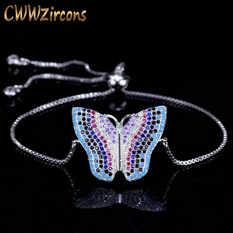 

CWWZircons Adjustable Size Beautiful Silver Color Butterfly Shape Jewelry Cubic Zirconia Charm Bracelets For Women CB090