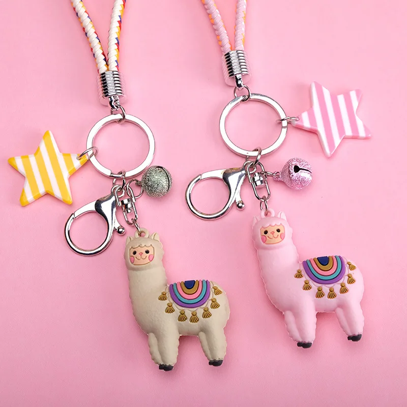 

2019 New Mix Cute Key Chain little sheep resin lama Alpaca charms micro landscape creative accessories pendant DIY material Gift