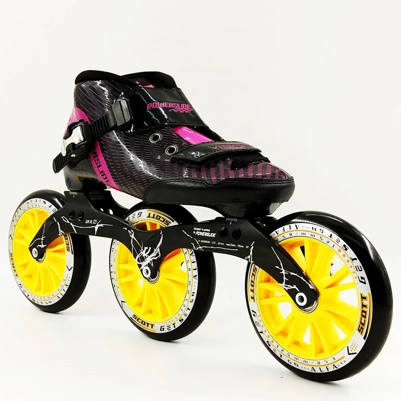3 عجلات الكربون المهنية سباق سرعة التزلج أحذية النساء الرجال التزلج الأحذية 125 ملليمتر الكبير جولة حذاء تزلج بعجلات الكبار Patine