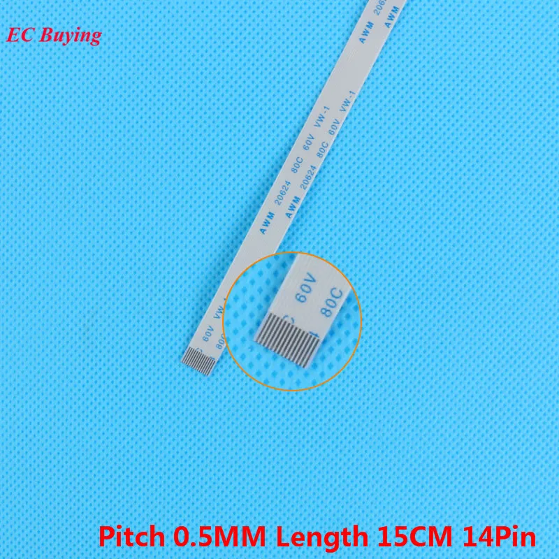 

5Pcs FFC 150mm Length 14 Pin Ribbon Cable 14Pin Flat Cable Reverse Direction 0.5mm Pitch 15cm Length Opposite 14Pins For TTL