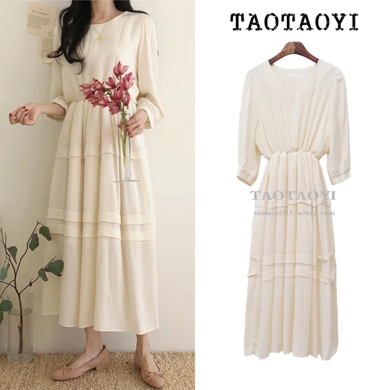 

Spring Summer High Waist Elastic a Line Dress Princess Vintage Cake Style Long Dress Robe Longue Vestido Largo Vestiti Lunga