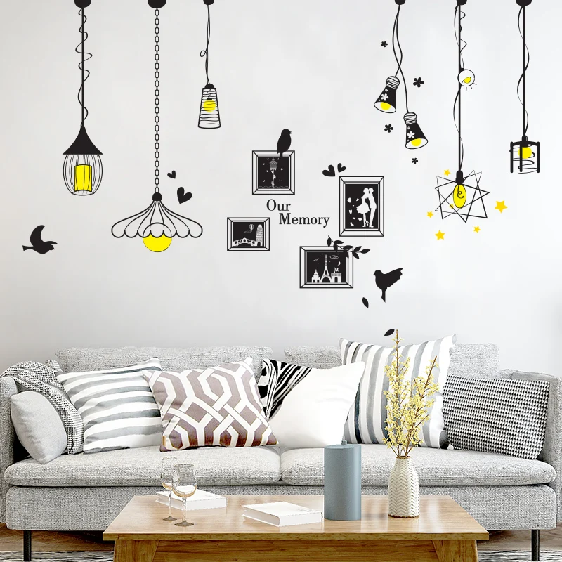 

[SHIJUEHEZI] Black Color Droplight Wall Sticker Light Picture Frame Stickers for Dining Room Sofa Living Room Decoration Hogar