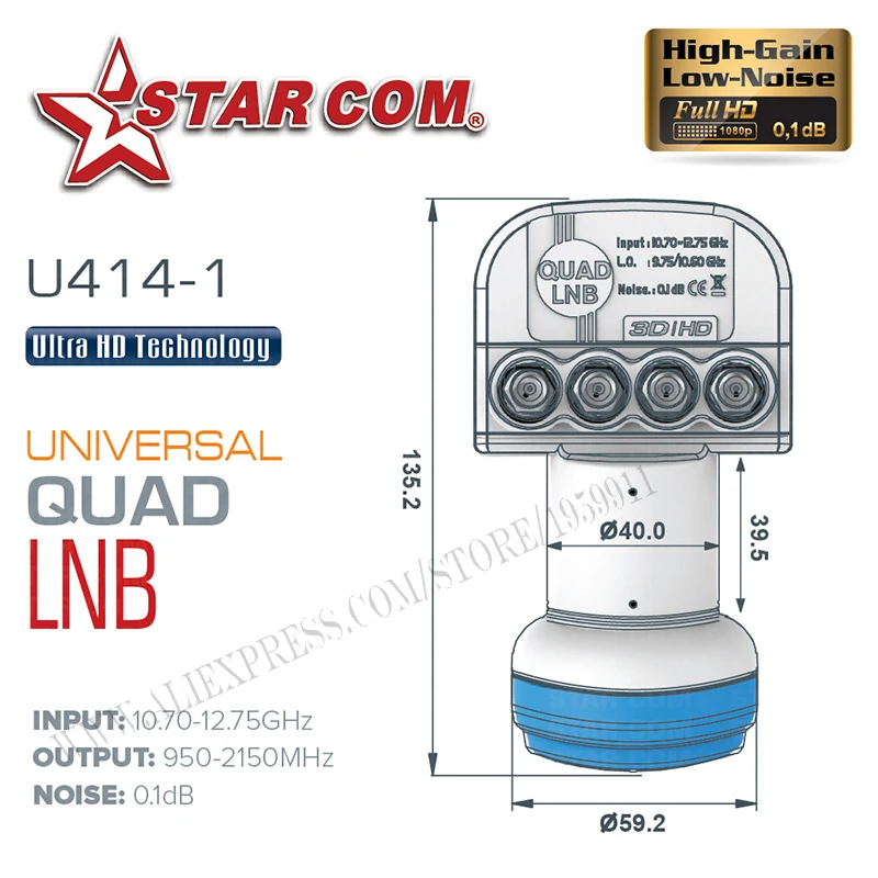 STAR COM Универсальный четырехъядерный LNB для спутникового ТВ приемник Ku диапазон LNB для спутникового ТВ приставка