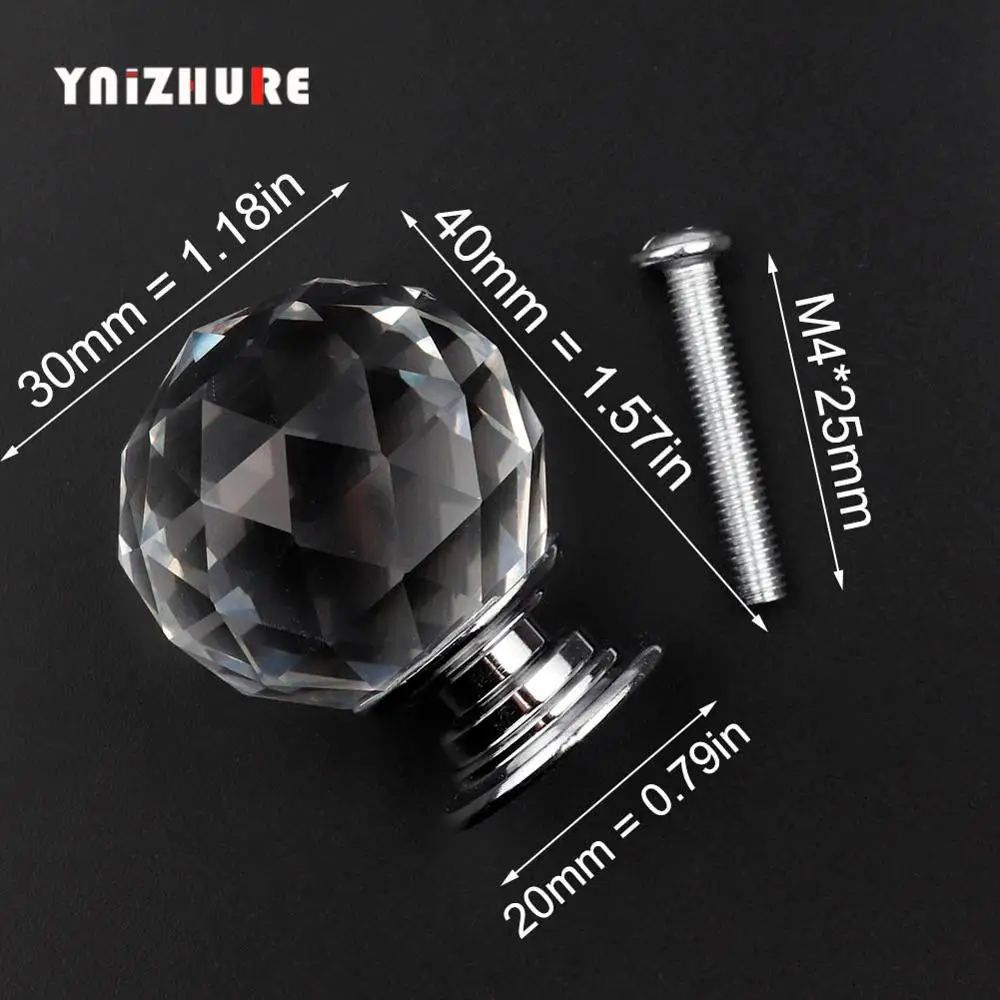 YNIZHURE фирменный дизайн 20-40 мм Хрустальные стеклянные ручки комод Ящик Кухонный Шкаф вытяжной шкаф ручка - Цвет: 30mm crystal ball