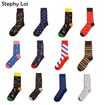 

New Arrival Cotton Men Crew Socks Geometric Bike Music Lips Pattern Hip Hop British Style Casual Harajuku Designer Brand Novelty