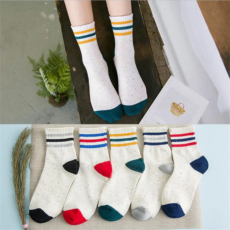 2016 New Cotton Casual Socks for women girl student Wholesale female stripes Socks 5 pairsin
