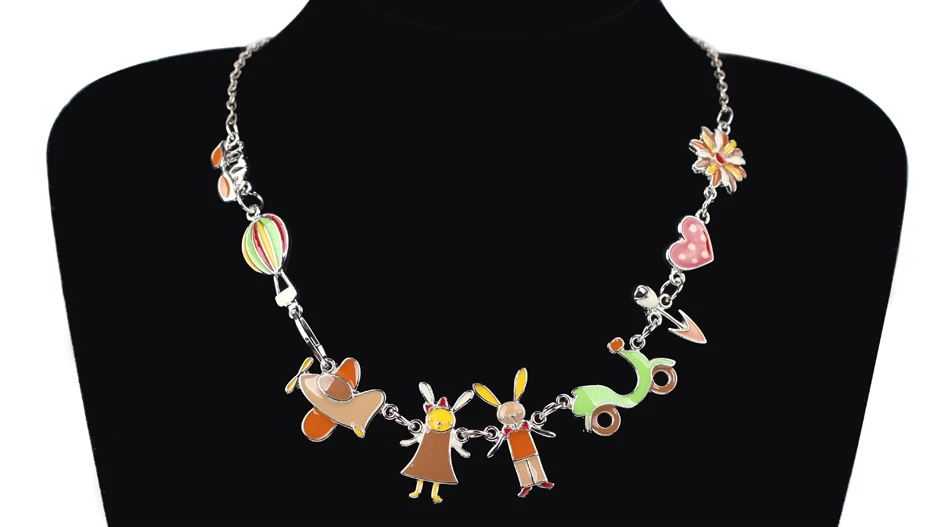 Bonsny Макси сплав плоскости кролика Цепочки и ожерелья цепь Эмаль ювелирных красочные кулон Модные украшения для Для женщин заявление