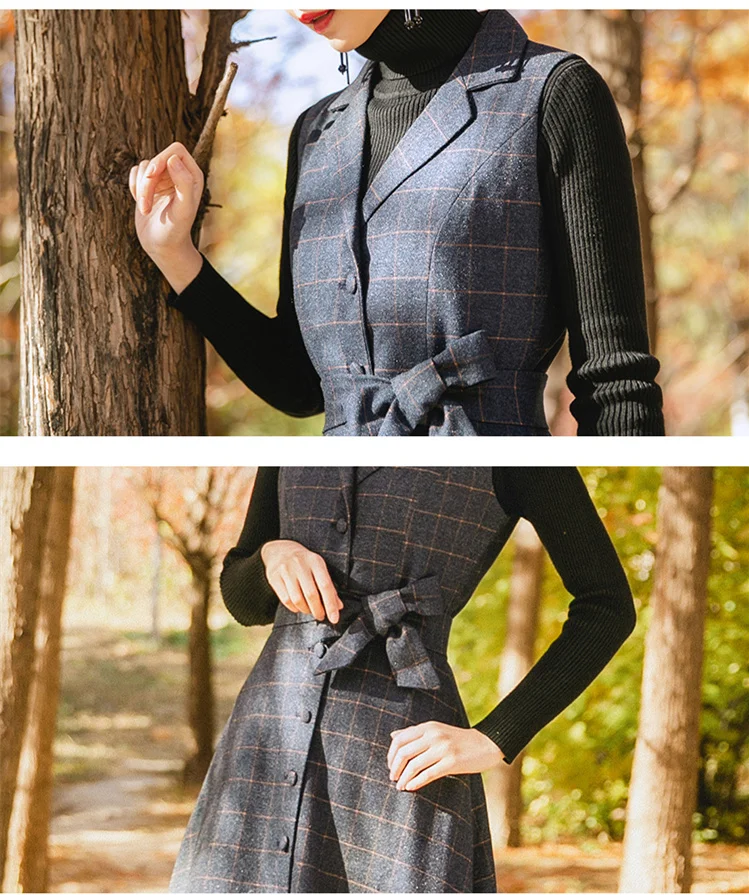 TANG Spring Autumn Velvet Dress Women's Black Vintage Wool Elegant Bodycon Party Dresses Plaid Long Maxi Dress vestidos (7)