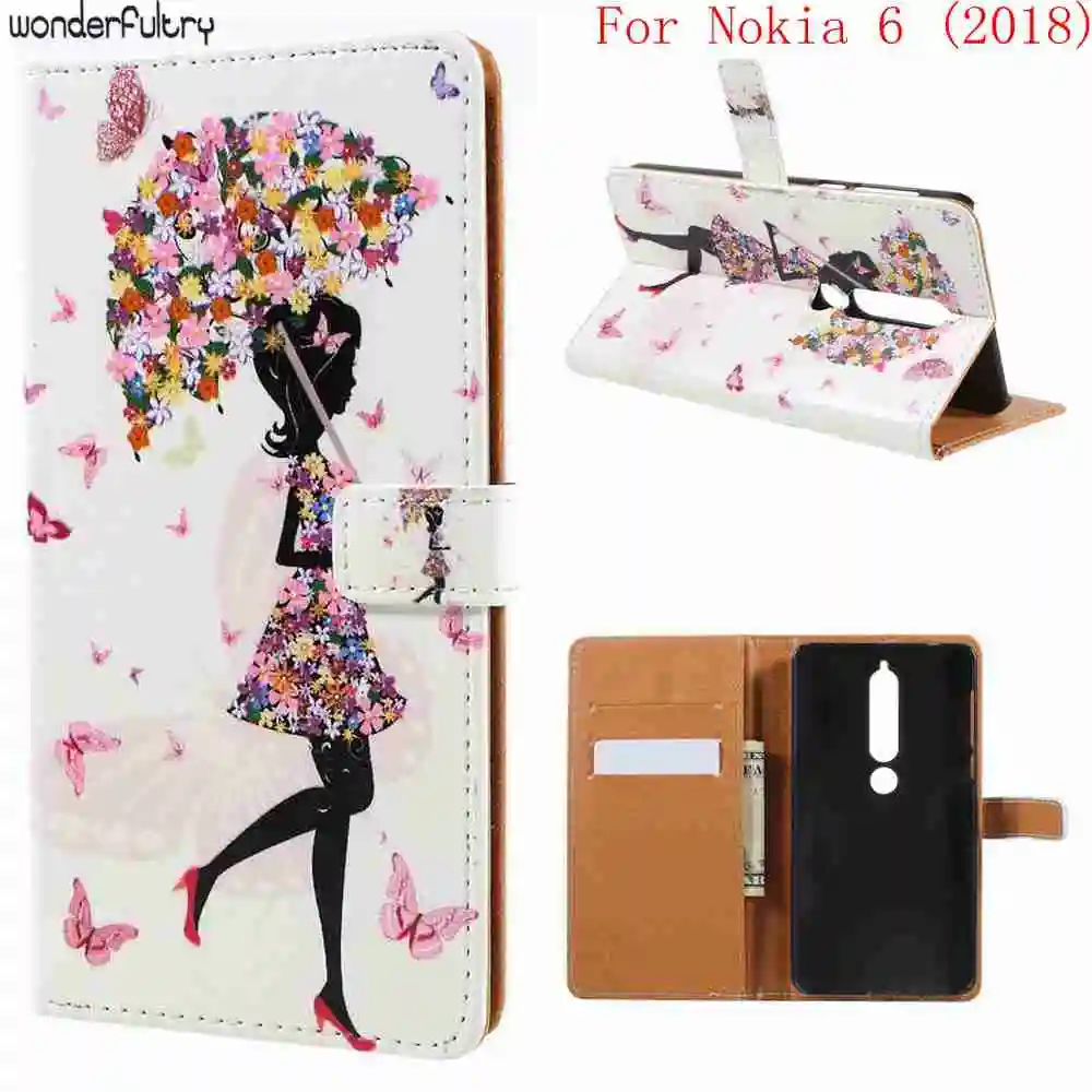Wonderfultry для Nokia 6 2018 Крышка девочек в цветочек Капа узор Печать PU кожаный бумажник