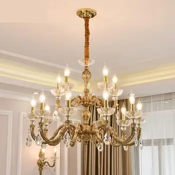

Church Large Antique brass chandelier crystal lighting for dining room copper lamp lamparas living room Led candle chandelier