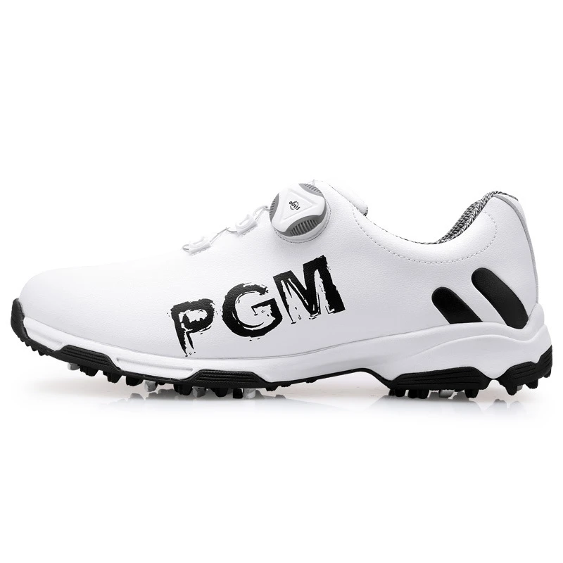 PGM обувь для гольфа летние противоскользящие дышащие кроссовки для мужчин Супер водонепроницаемые унисекс спортивные кожаные туфли большие размеры DH030 - Цвет: White black