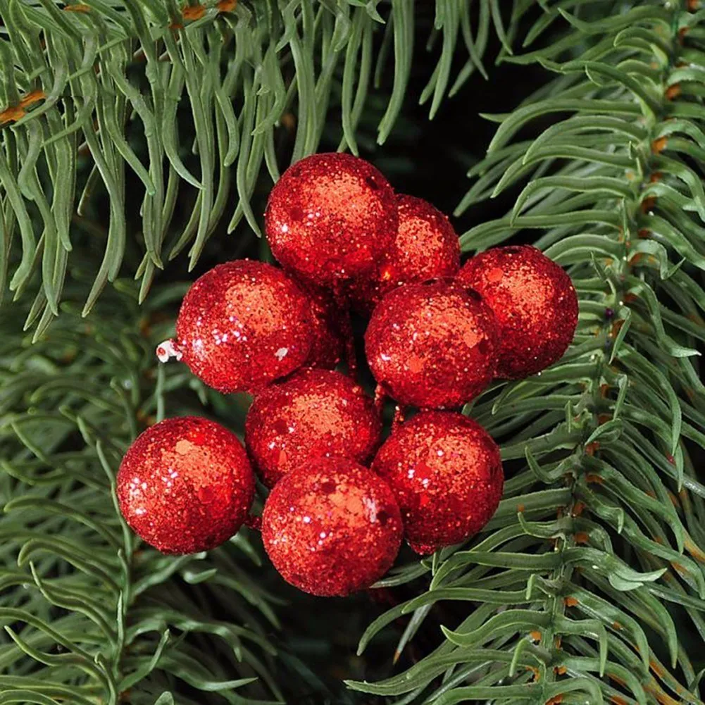 10 unids/lote bolas de Navidad colgando decoración de Navidad árbol colgando adornos fruta bola rojo astilla oro 1,5 cm/ 2 cm