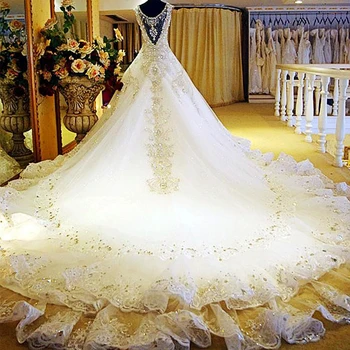 

Luxury Wedding Dress 2017 Rhinestones Crystal Lace Bridal Dresses Princess Royal Train Wedding Gowns Custom Vestido de Casamento