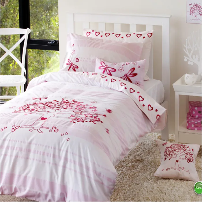 Embroidered Wishing Tree and Dragonfly Ruffle Kids Girl Princess Bedding set Full size White Duvet Cover children bed linen | Дом и сад
