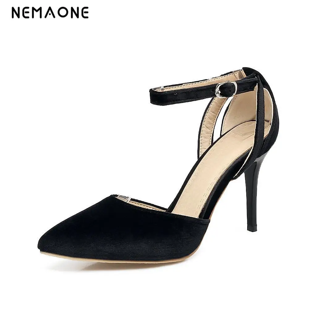 

NEMAONE sexy women shoes ankle strap high heels shoes woman poined toe ladies dress shoes party wedding shoes large size 34-43