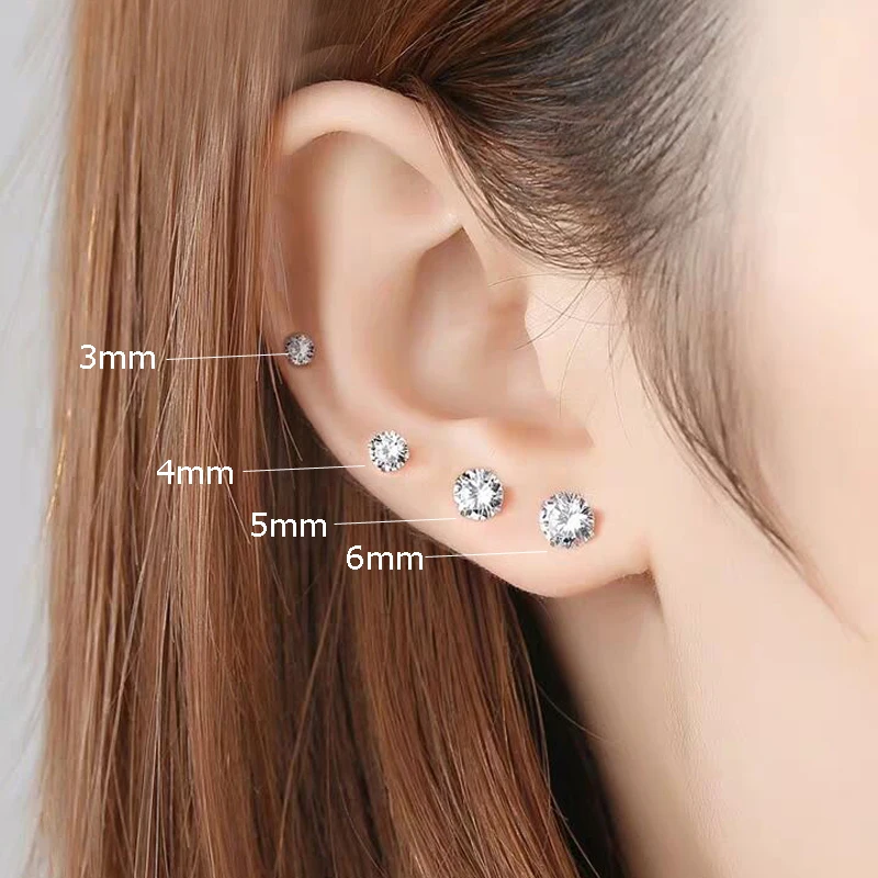 

925 sterling silver cubic zircon stud earring fashion earring for women 2pairs/set 3mm 4mm 5mm 6mm