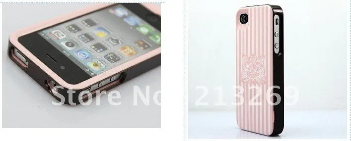 Wholesale Thin Stripe Pink 3 in 1 Protector Spade Polka Dot Linear Hard Back Cover Case Bulk for iphone 4 4S |