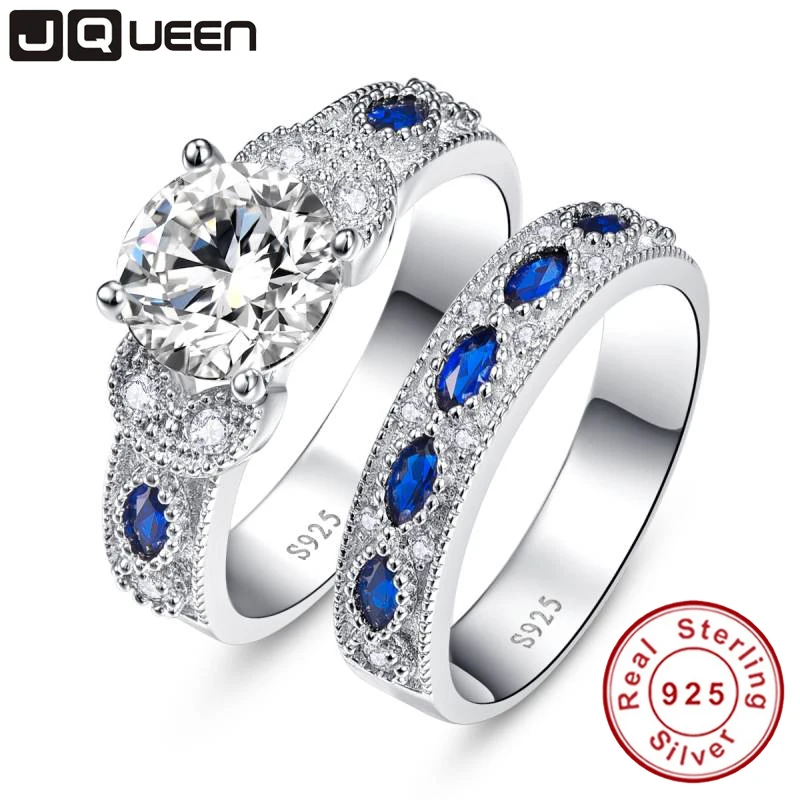 high quality white czsapphire solid real sterling silver jewelry 2 pcs wedding engagement 925 silver jewelry ring set - Sapphire Wedding Ring Sets high quality white czsapphire solid real sterling silver jewelry 2 pcs wedding engagement 925 silver jewelry ring set - Sapphire Wedding Ring Sets