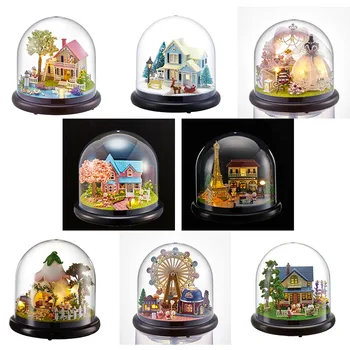 

DIY miniature Doll house Furnitures dollhouse lovely model Wooden Children's Toys Gift Birthday with dust cover