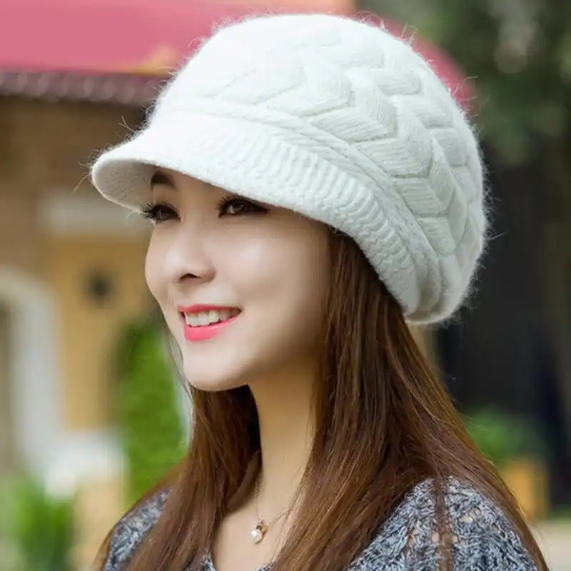 ladies knit hat with brim