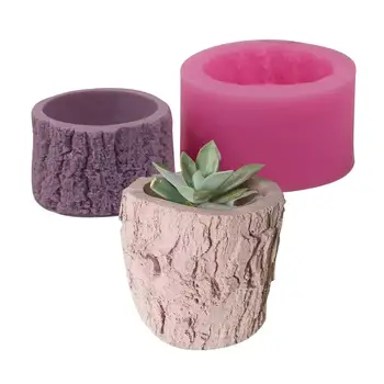 

1Pc Succulent Plant Flower Pot 3D Tree Stumps Silicone Mold Gypsum Cement Fleshy Flower Bonsai DIY Clay Mold Candle Holder Mould