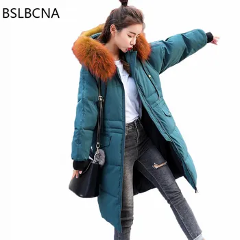 

Down Cotton Clothes Woman Winter Coat 2019 Plus Size Fashion Korean Style Mid Length Thicker Big Hair Collar Overcoat Femme A347