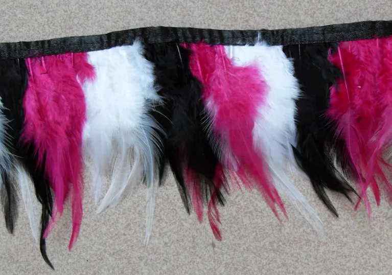 

Custom make 5-6inch wide mixed 3-colors chicken feather fringe, 30yards/lot/color, 85 different colors for your choice