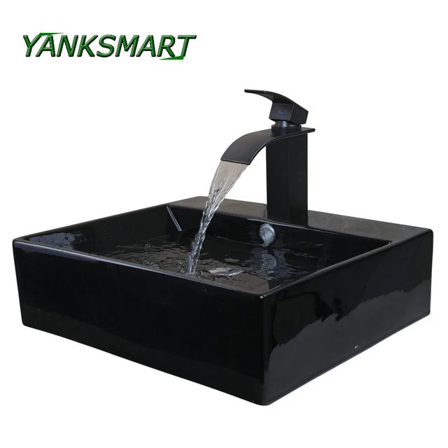 YANKSMART Zwarte Vierkante Keramische Wastafel Kraan Set Mixer ORB ... YANKSMART Zwarte Vierkante Keramische Wastafel Kraan Set Mixer ORB ...