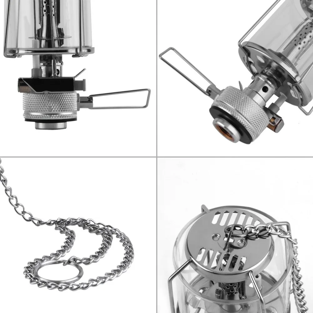 Acampamento ao ar Butano para Viagens Mini 80lux Livre Lanterna Portátil Tenda Alumínio Gas Light Lamp Torch Hanging Vidro da Lâmpada Chaminé 10 Cheap Lanternas portáteis