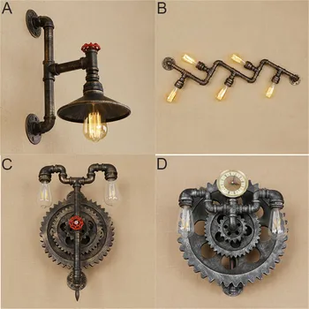 

Vintage Design Iron water Pipe Wall Light Retro Mechanical Gear E27 Wall Lamp Wheel Decoration Industrial Decor Lighting