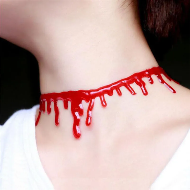 Punk Party Necklace Halloween Deathrock Charm Dress Ball Blood Red Stitch Choker Jewelry Pendant Collier ras de cou A24#N (1)