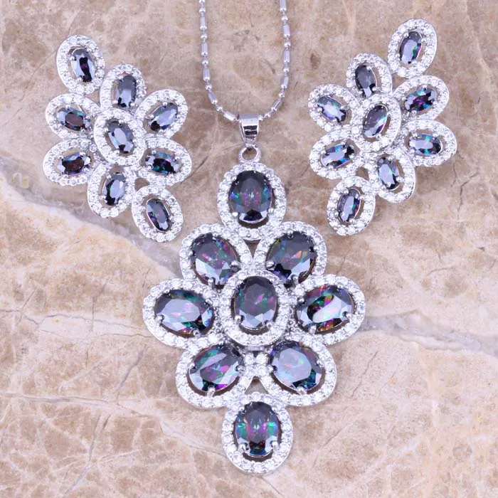 

Pleasant Rainbow Cubic Zirconia White CZ 925 Sterling Silver Earrings Pendant Necklace Jewelry Sets S0818