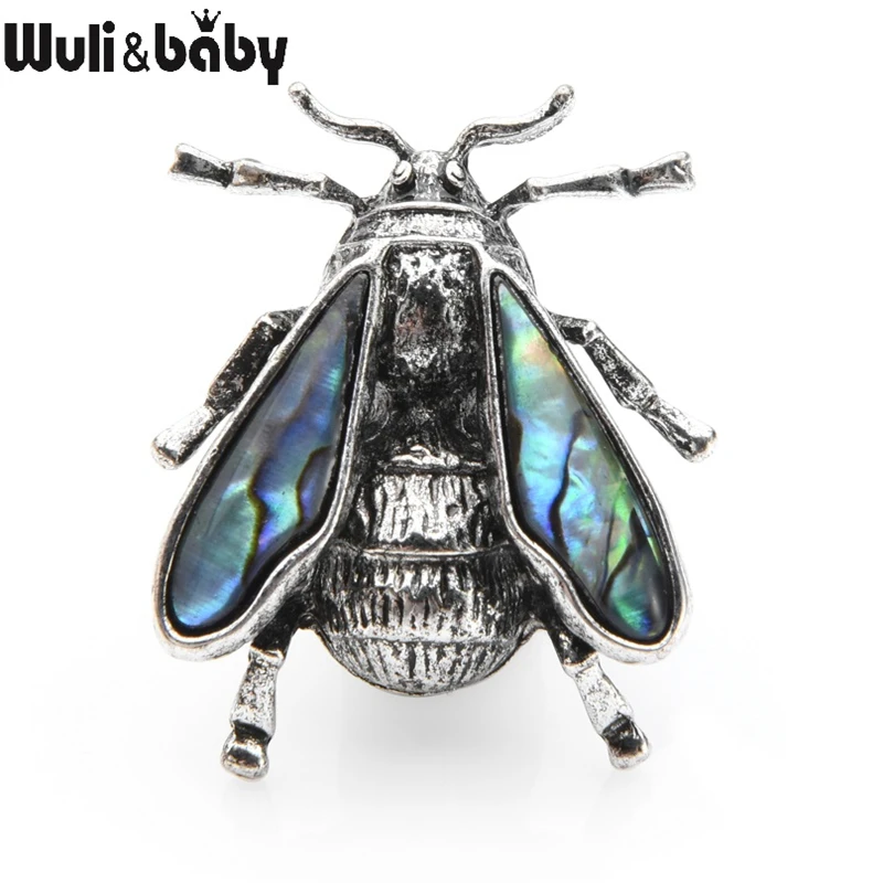 

Wuli&baby Natural Shell Bumblebee Brooches Women Men Alloy Bee Insects Brooch Pins Gifts