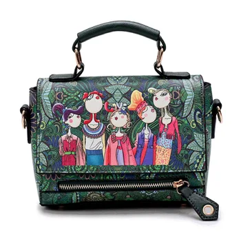 

JHD Ms. patchwork forest girl printed green PU leather fashion trend zipper square bag shoulder diagonal package