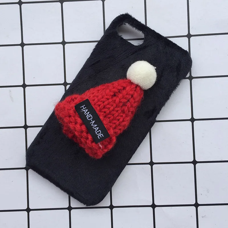 Cute Christmas Hat Plush Fluffy Case For iPhone 8 7 6S 6 Plus X Lovely Fur Phone Case Cover For iPhone 6 6S 7 8 Plus X Fundas (1)