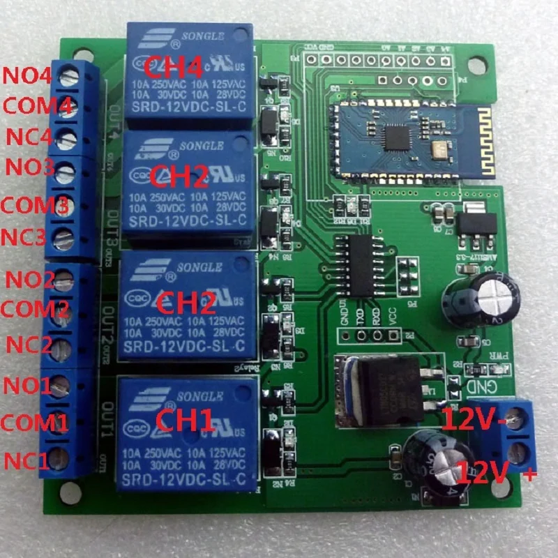 CE028 12 В 4 канальное реле Bluetooth Android переключатель дистанционного управления для