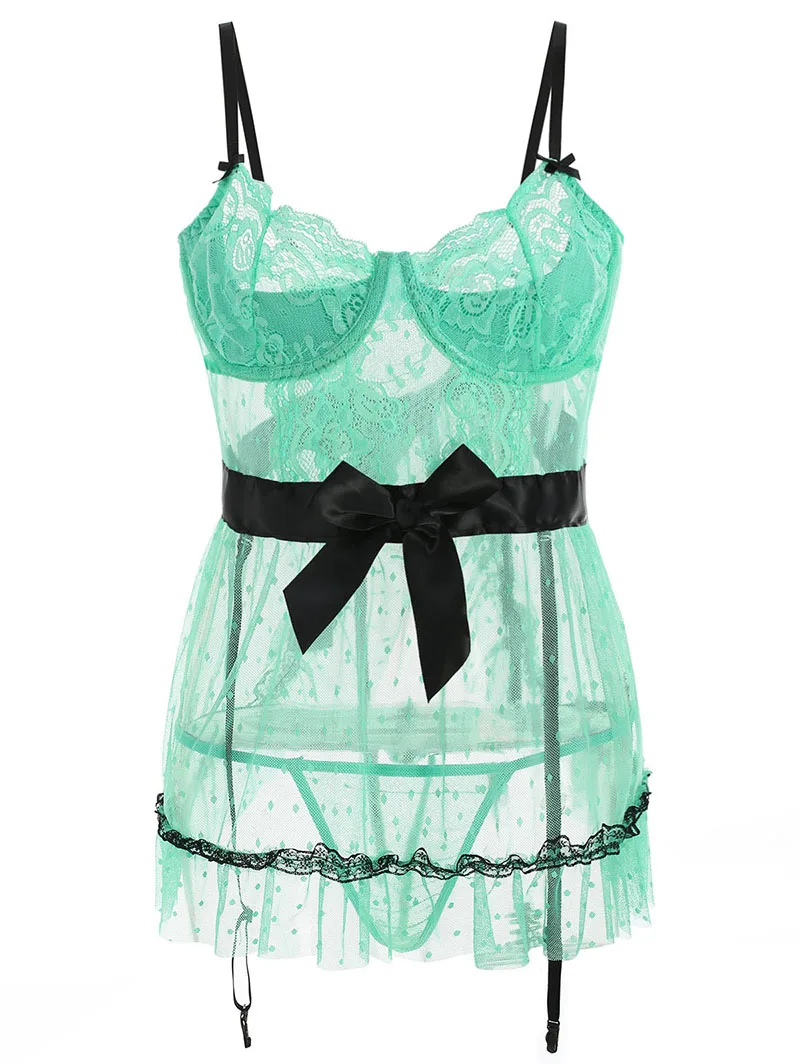 PlusMiss Plus Size See Through Lingerie Sexy Hot Erotic Sex Baby Doll Dress Costume Big Size Lace Transparent Babydoll Chemise