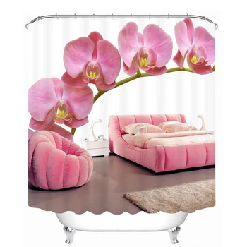 

3d Pink Small Flower Shower Curtains Flowers Pattern Bathroom Curtain for Wedding Waterproof Thickened Bath Curtain Customizable
