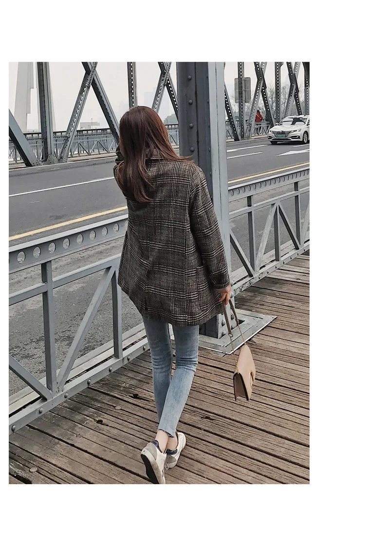 Маленький костюм куртка Женская Корейская версия 2019 новый весенний Ретро свободный прямой длинный секционный решетчатый Повседневный