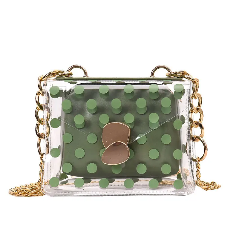 

2019 New Women's Bags Female Korean Version of Transparent Jelly Bucket Chains for Women Fashion Chain Shoulder Messenger Bag