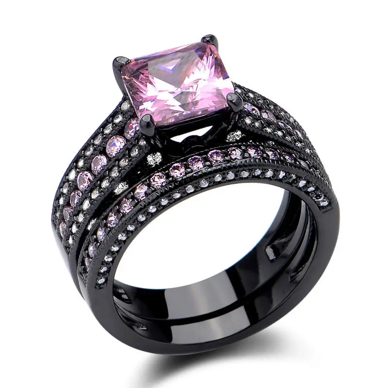925 sterling silver wedding ring sets princess cut pink cz classic jewelry for women free shipping - Womens Black Wedding Ring Sets 925 sterling silver wedding ring sets princess cut pink cz classic jewelry for women free shipping - Womens Black Wedding Ring Sets