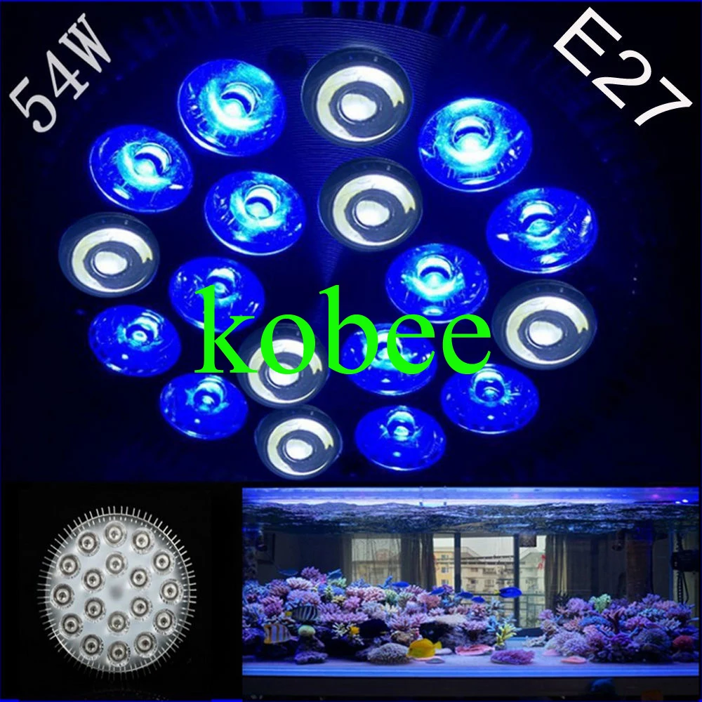 E27 54W Pa38 6white 12blue LED Aquarium Light Bulb Saltwater Coral reefs and aquarium fishes