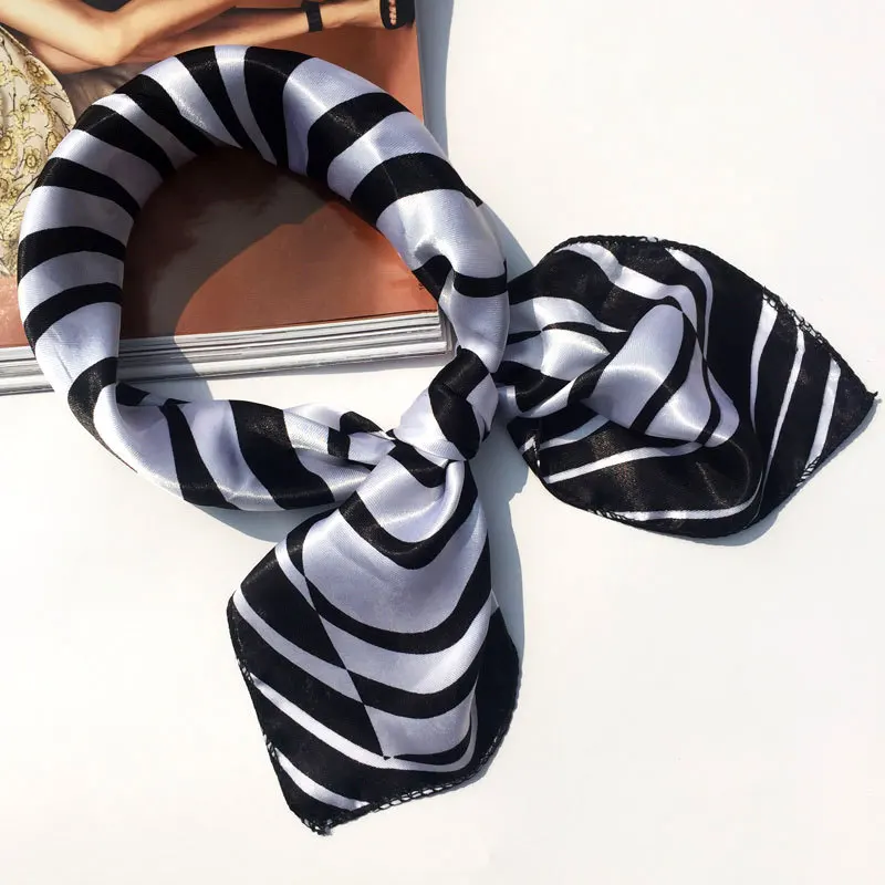 50*50 Многофункциональный шелковый шарф женский модный Печатный шарф галстук для волос цветок леопардовая полосатая лента головной убор