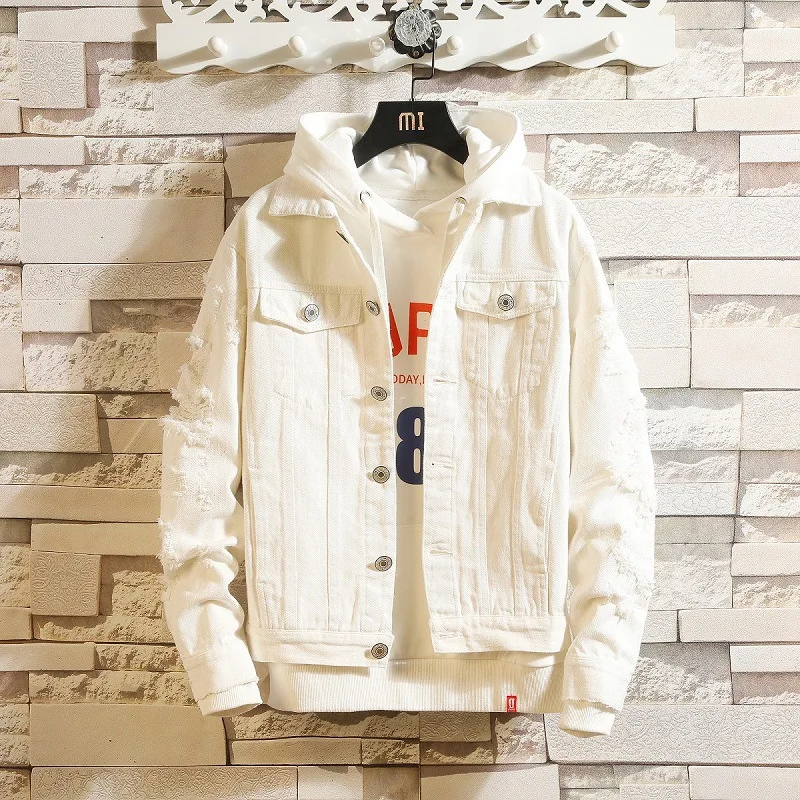 

Korean Style Fashion Men Jacket Ripped Coats Streetwear Youth Casual Denim Jackets Hombre Boyfriend Campus Hip Hop Jacket Men