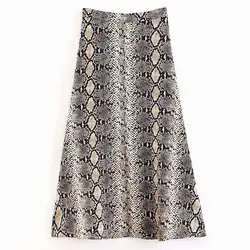 ANSFX стильные винтажные юбки со змеиным принтом на молнии, с завышенной талией подол с разрезом трапециевидной формы 2018 новые модные женские