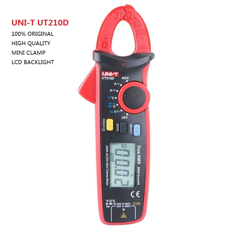 

UNI-T UT210D Digital Clamp Meter Multimeter AC/DC Current Voltage Resistance Capacitance Temperature Measurement Auto Range