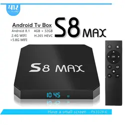 2018 S8 Max + Smart ТВ Box Android 8,1 RK3328 Quad-core 4 ГБ/32 ГБ Двойной Wi-Fi Bluetooth ТВ коробка HD 4k Media Player ТВ Box Set top box