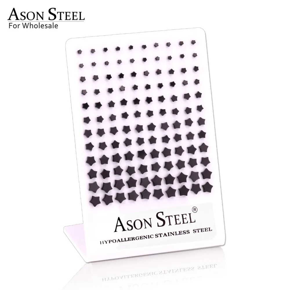 Серьги гвоздики из нержавеющей стали цвета: черный/золото/розовое