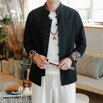 

Chinese Style Camisas Tang Suit men's casual Linen shirt hot sale new men's long sleeve Slim shirt men's shirt big size